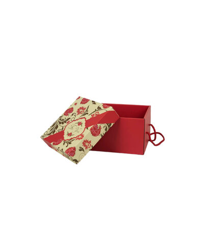Just For You red gift box with floral-patterned lid and red handles